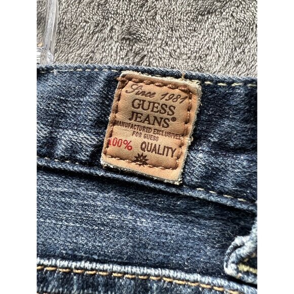 Vtg Y2K GUESS Women’s 30 Foxy Flare Low Rise Dark Distressed Blue Jeans Fairy - Picture 3 of 8